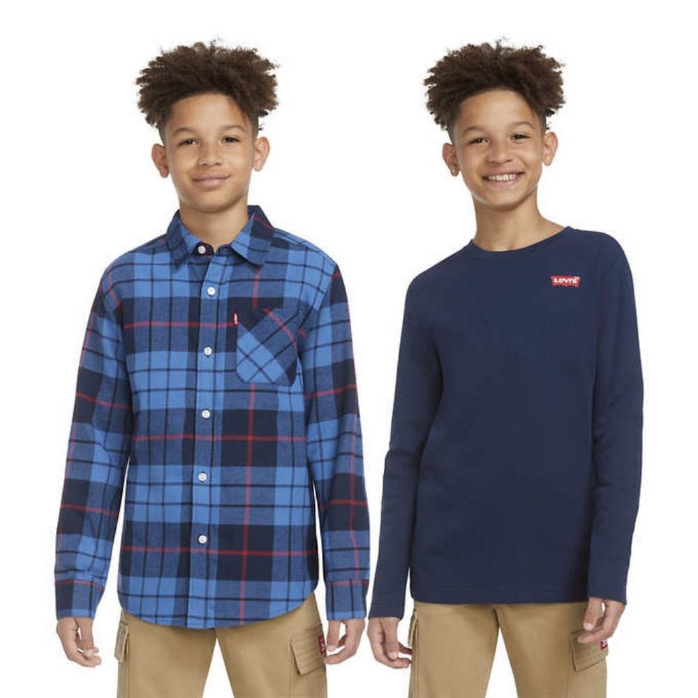 New! Levi's Youth Flannel & Thermal Top Set boys girls kids Blue Small (7-8) NWT